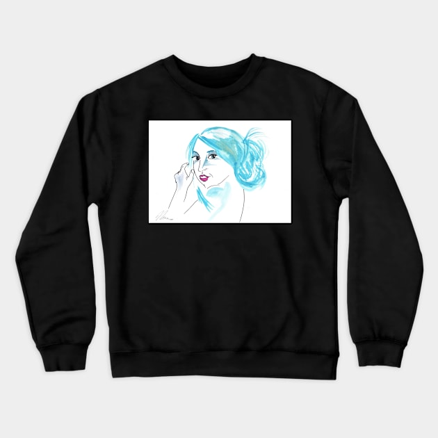 Girl With A Messy Bun - Turquoise Palette Crewneck Sweatshirt by ChamberOfFeathers
